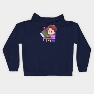 Cute Girl Working On Laptop Cartoon Kids Hoodie